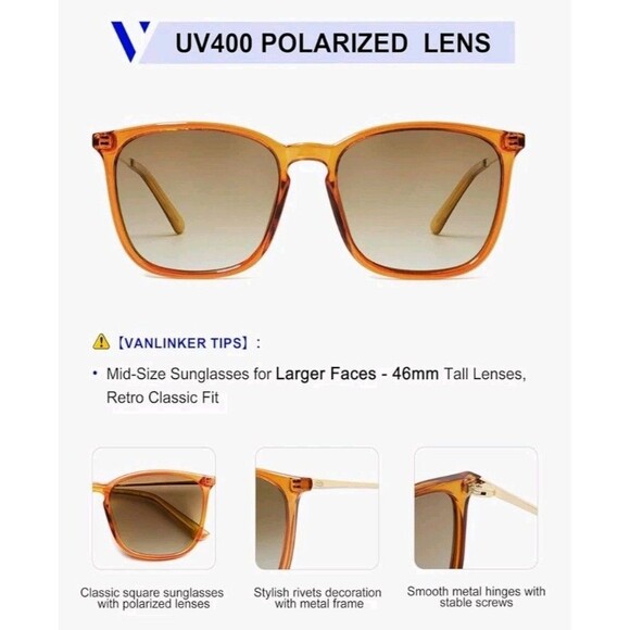 Vintage Square Polarized Sunglasses Men Women Classic Trendy Rectangle Metal... - Picture 4 of 7